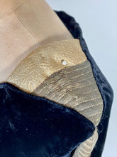 Load image into Gallery viewer, 1930's Bias cut black SILK VELVET & metal Lamé gown with bishop sleeves