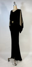 Load image into Gallery viewer, 1930's Bias cut black SILK VELVET & metal Lamé gown with bishop sleeves