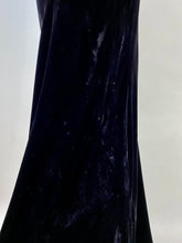 Load image into Gallery viewer, 1930's Bias cut black SILK VELVET & metal Lamé gown with bishop sleeves