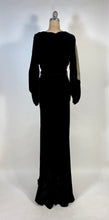 Load image into Gallery viewer, 1930's Bias cut black SILK VELVET & metal Lamé gown with bishop sleeves