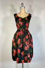 Load image into Gallery viewer, 1950's pure silk hi-end cocktail dress w/painted rose print NAN DUSKIN