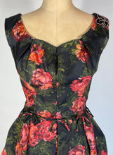 Load image into Gallery viewer, 1950's pure silk hi-end cocktail dress w/painted rose print NAN DUSKIN