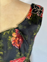 Load image into Gallery viewer, 1950's pure silk hi-end cocktail dress w/painted rose print NAN DUSKIN