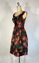 Load image into Gallery viewer, 1950's pure silk hi-end cocktail dress w/painted rose print NAN DUSKIN