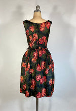 Load image into Gallery viewer, 1950's pure silk hi-end cocktail dress w/painted rose print NAN DUSKIN