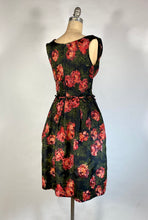 Load image into Gallery viewer, 1950's pure silk hi-end cocktail dress w/painted rose print NAN DUSKIN