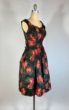 Load image into Gallery viewer, 1950's pure silk hi-end cocktail dress w/painted rose print NAN DUSKIN