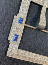 Load image into Gallery viewer, 1920&#39;s - 1930&#39;s ART DECO silver metal blue &amp; white paste XL belt buckle
