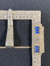 Load image into Gallery viewer, 1920's - 1930's ART DECO silver metal blue & white paste XL belt buckle