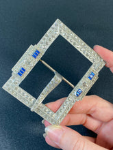 Load image into Gallery viewer, 1920's - 1930's ART DECO silver metal blue & white paste XL belt buckle