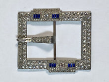 Load image into Gallery viewer, 1920's - 1930's ART DECO silver metal blue & white paste XL belt buckle