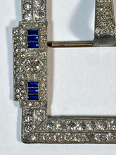 Load image into Gallery viewer, 1920&#39;s - 1930&#39;s ART DECO silver metal blue &amp; white paste XL belt buckle
