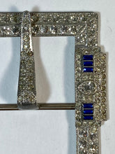 Load image into Gallery viewer, 1920's - 1930's ART DECO silver metal blue & white paste XL belt buckle