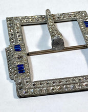 Load image into Gallery viewer, 1920&#39;s - 1930&#39;s ART DECO silver metal blue &amp; white paste XL belt buckle
