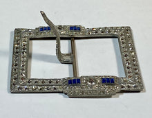 Load image into Gallery viewer, 1920&#39;s - 1930&#39;s ART DECO silver metal blue &amp; white paste XL belt buckle
