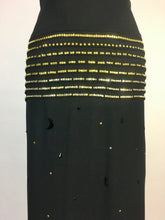 Load image into Gallery viewer, 1930's black w/gold Swarovski rhinestone & jet bead CELESTIAL dress FOGA (Fashion Originators Guild of America)