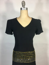 Load image into Gallery viewer, 1930's black w/gold Swarovski rhinestone & jet bead CELESTIAL dress FOGA (Fashion Originators Guild of America)
