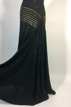 Load image into Gallery viewer, 1930's black w/gold Swarovski rhinestone & jet bead CELESTIAL dress FOGA (Fashion Originators Guild of America)