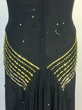 Load image into Gallery viewer, 1930's black w/gold Swarovski rhinestone & jet bead CELESTIAL dress FOGA (Fashion Originators Guild of America)