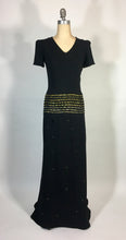 Load image into Gallery viewer, 1930's black w/gold Swarovski rhinestone & jet bead CELESTIAL dress FOGA (Fashion Originators Guild of America)