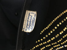Load image into Gallery viewer, 1930's black w/gold Swarovski rhinestone & jet bead CELESTIAL dress FOGA (Fashion Originators Guild of America)