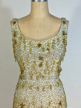 Load image into Gallery viewer, 1950's Silver & Gold heavily beaded SAMUEL WINSTON by ROXANE gown