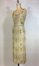 Load image into Gallery viewer, 1950's Silver & Gold heavily beaded SAMUEL WINSTON by ROXANE gown