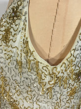 Load image into Gallery viewer, 1950's Silver & Gold heavily beaded SAMUEL WINSTON by ROXANE gown