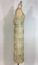 Load image into Gallery viewer, 1950's Silver & Gold heavily beaded SAMUEL WINSTON by ROXANE gown