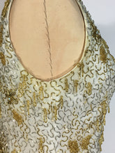 Load image into Gallery viewer, 1950's Silver & Gold heavily beaded SAMUEL WINSTON by ROXANE gown