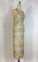 Load image into Gallery viewer, 1950's Silver & Gold heavily beaded SAMUEL WINSTON by ROXANE gown
