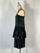 Load image into Gallery viewer, 1920's Black silk drop waist flapper dress w/ribbon-work size XS