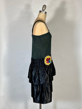 Load image into Gallery viewer, 1920's Black silk drop waist flapper dress w/ribbon-work size XS