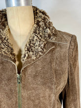 Load image into Gallery viewer, 1970's brown BRUSHED LEATHER & soft fur-lined jacket by SkinCheetah size small