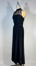 Load image into Gallery viewer, 1990's sexy black jumpsuit with cage style halter neck & back size Small