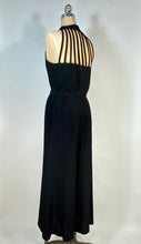 Load image into Gallery viewer, 1990's sexy black jumpsuit with cage style halter neck & back size Small