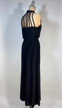 Load image into Gallery viewer, 1990's sexy black jumpsuit with cage style halter neck & back size Small