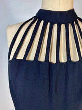 Load image into Gallery viewer, 1990's sexy black jumpsuit with cage style halter neck & back size Small