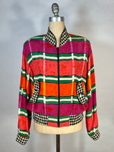 Load image into Gallery viewer, 1990's COLORFUL mixed print silk blend 'The Nanny' jacket size Medium-Large
