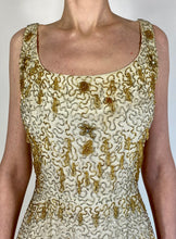 Load image into Gallery viewer, 1950's Silver & Gold heavily beaded SAMUEL WINSTON by ROXANE gown