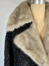 Load image into Gallery viewer, 1940's-1950's ASTRAKHAN Karakul fur coat with fur collar & silk lining