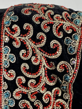 Load image into Gallery viewer, 1940's GLAM NOIR velvet gown with beaded sleeves & unique peplum design