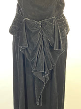 Load image into Gallery viewer, 1940's GLAM NOIR velvet gown with beaded sleeves & unique peplum design