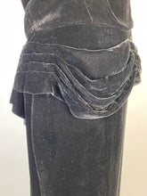Load image into Gallery viewer, 1940's GLAM NOIR velvet gown with beaded sleeves & unique peplum design