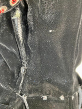 Load image into Gallery viewer, 1940's GLAM NOIR velvet gown with beaded sleeves & unique peplum design