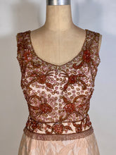Load image into Gallery viewer, 1960's MUSEUM QUALITY heavily beaded couture pink brocade gown dress S-M