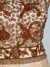Load image into Gallery viewer, 1960's MUSEUM QUALITY heavily beaded couture pink brocade gown dress S-M