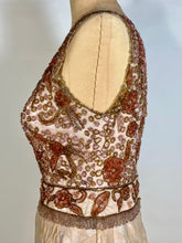 Load image into Gallery viewer, 1960's MUSEUM QUALITY heavily beaded couture pink brocade gown dress S-M