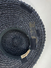 Load image into Gallery viewer, 1930's black straw SAUCER style hat with itty straw strawberries detail