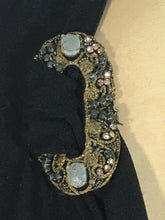 Load image into Gallery viewer, 1930's-1940's black wool crepe dress with neckline tie & beading embellishment